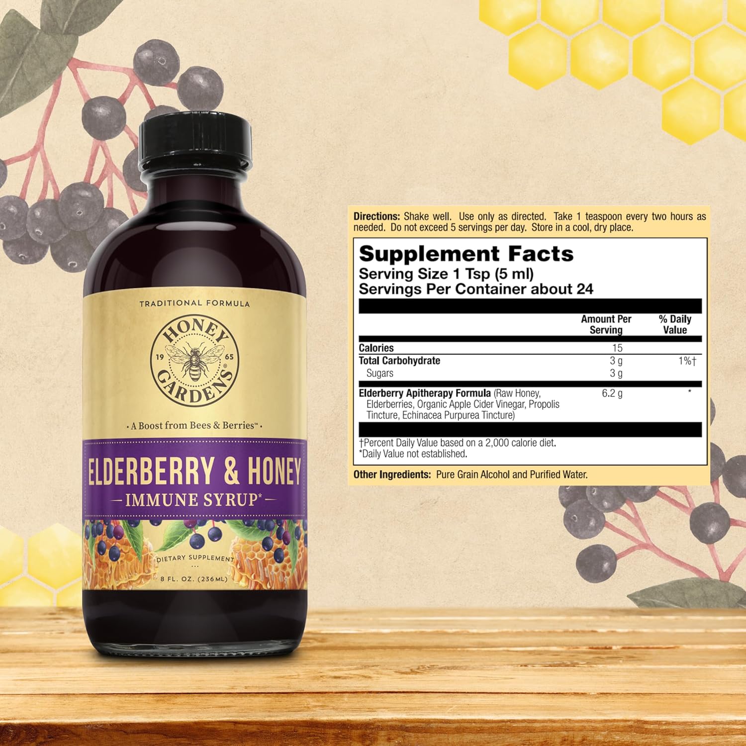 Elderberry Syrup with Raw Honey, Propolis, Elderberries, and Echinacea for Immune Support - 8 fl. oz.