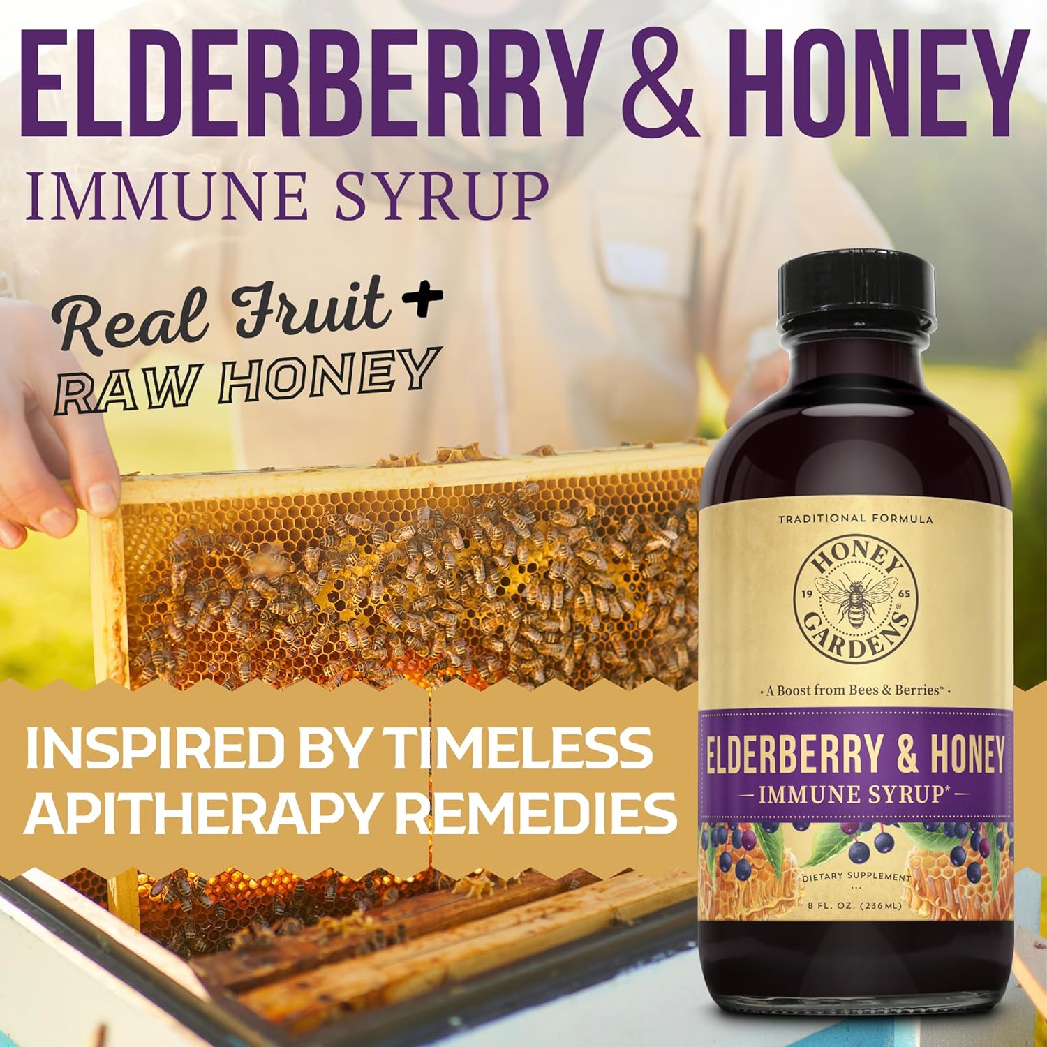 Elderberry Syrup with Raw Honey, Propolis, Elderberries, and Echinacea for Immune Support - 8 fl. oz.