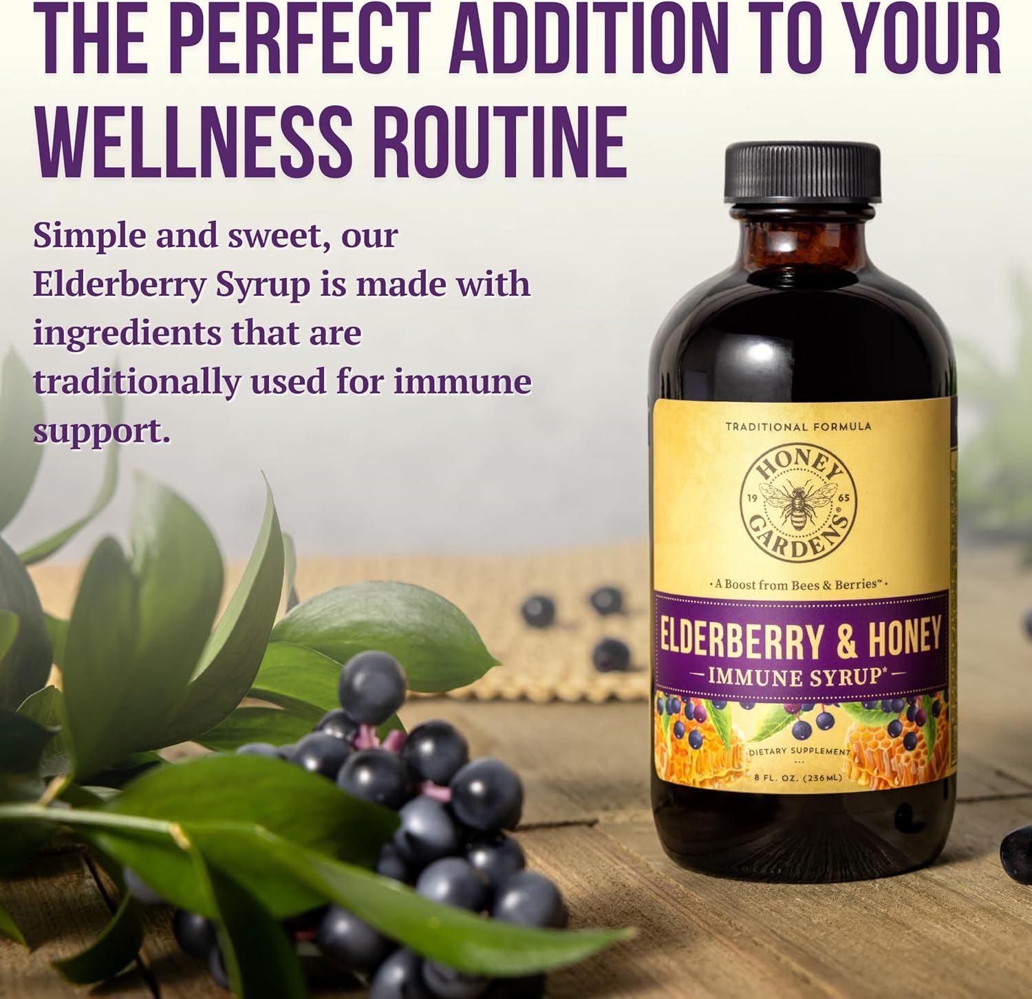 Elderberry Syrup with Raw Honey, Propolis, Elderberries, and Echinacea for Immune Support - 8 fl. oz.