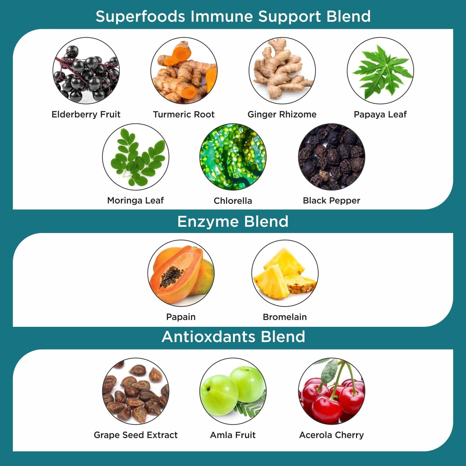 Elderberry Turmeric Chlorophyll Immune Support Supplement - Antioxidant Rich Superfood Blend with Vitamin C & Enzymes - 60 Vegan Capsules