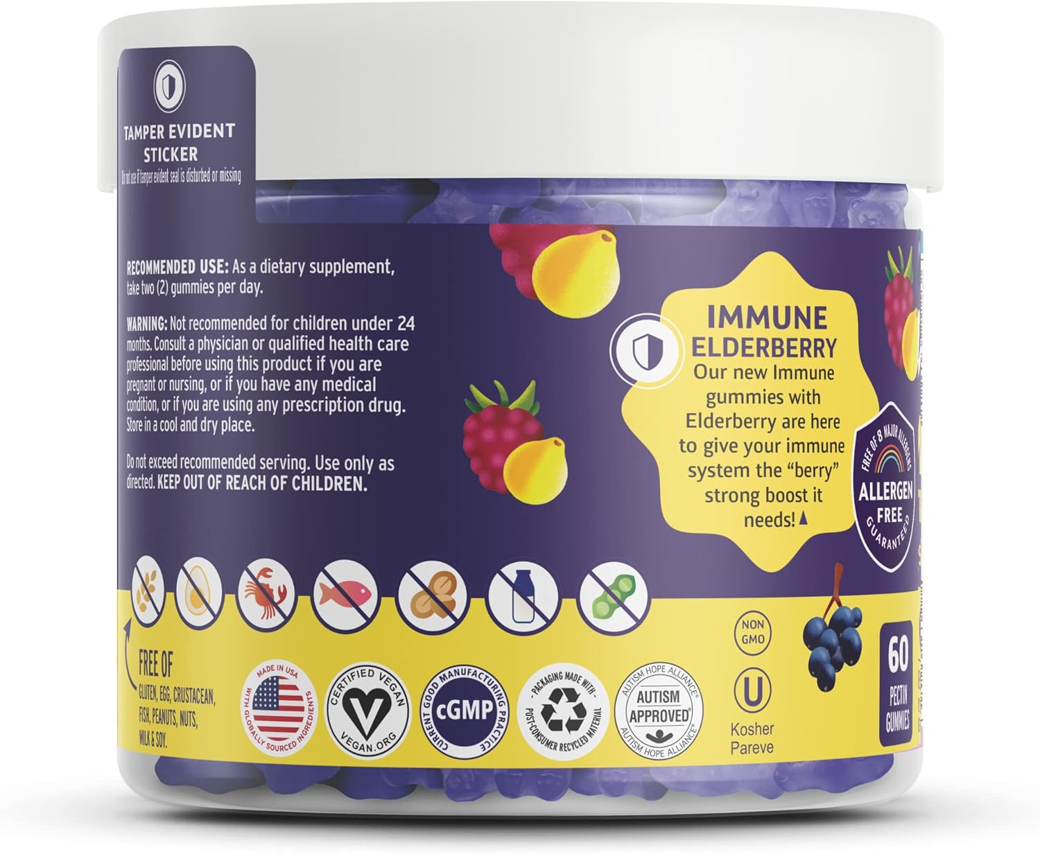 Elderberry & Vitamin C Vegan Gummies with Zinc, Vitamin D - Immune Support Supplement - 30 Day Supply