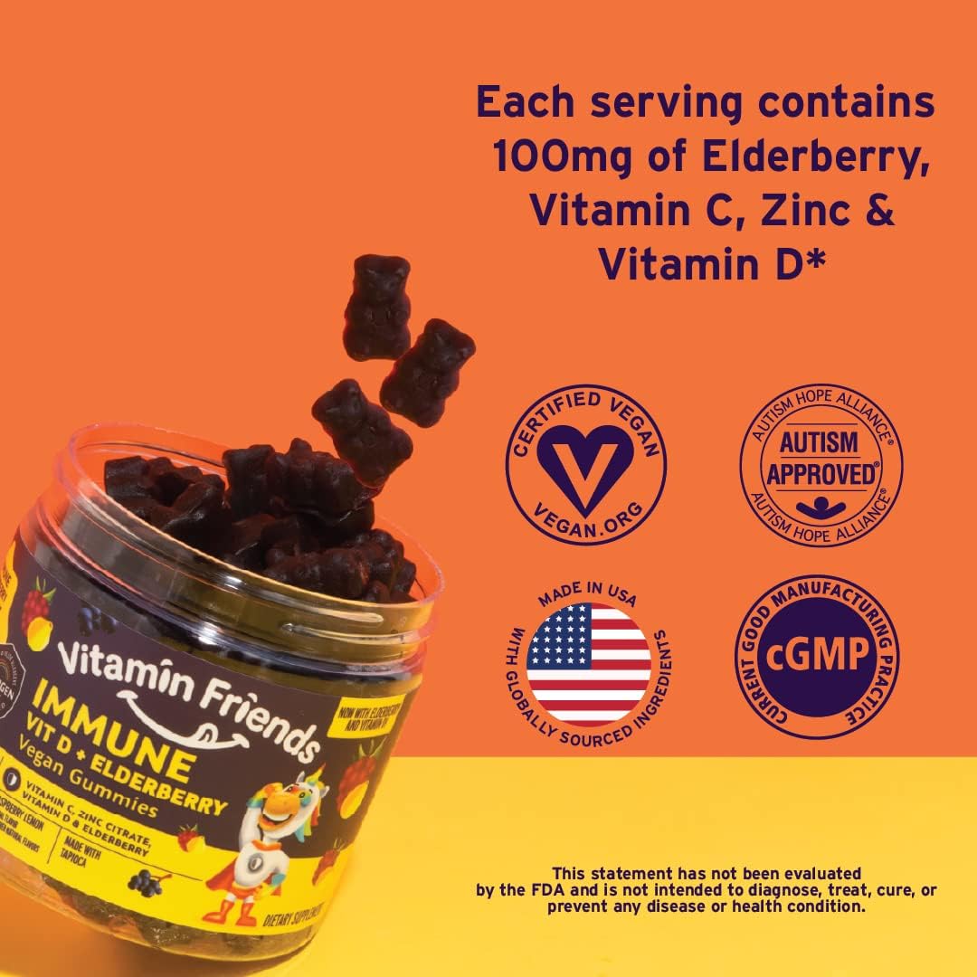 Elderberry & Vitamin C Vegan Gummies with Zinc, Vitamin D - Immune Support Supplement - 30 Day Supply