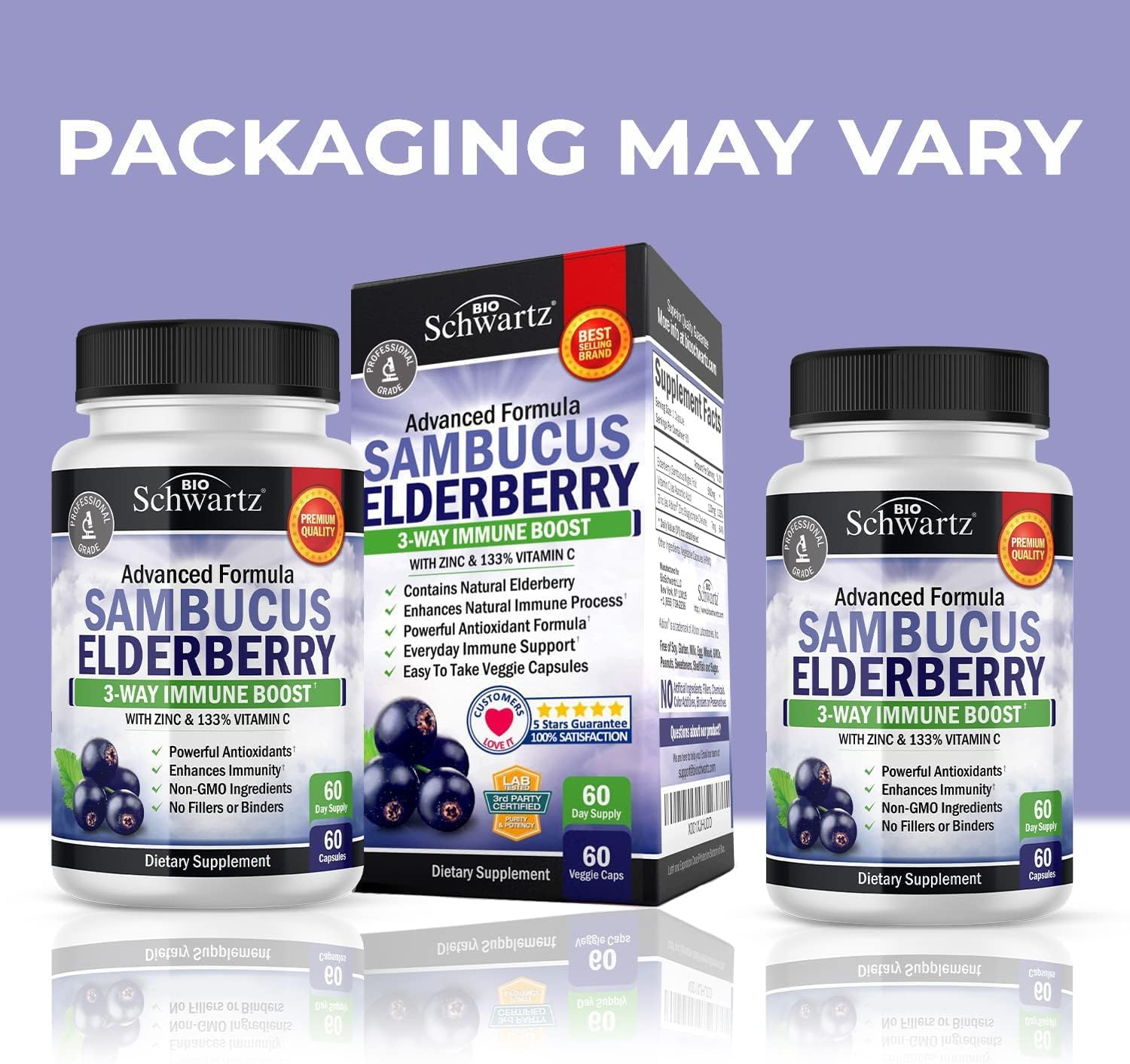 Elderberry with Zinc and Vitamin C Capsules for Immune Support - Natural Black Sambucus for Women and Men - 60 Ct Gluten-Free Supplement