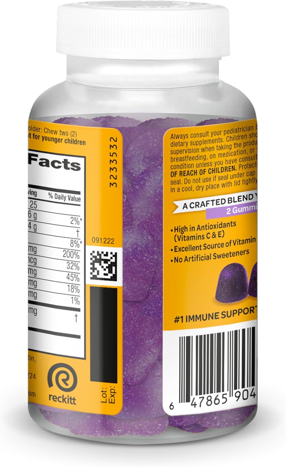 Elderberry + Zinc Immune Support Gummies for Adults - Vitamin C, D, E Antioxidants - 50 Count, Elderberry Flavor