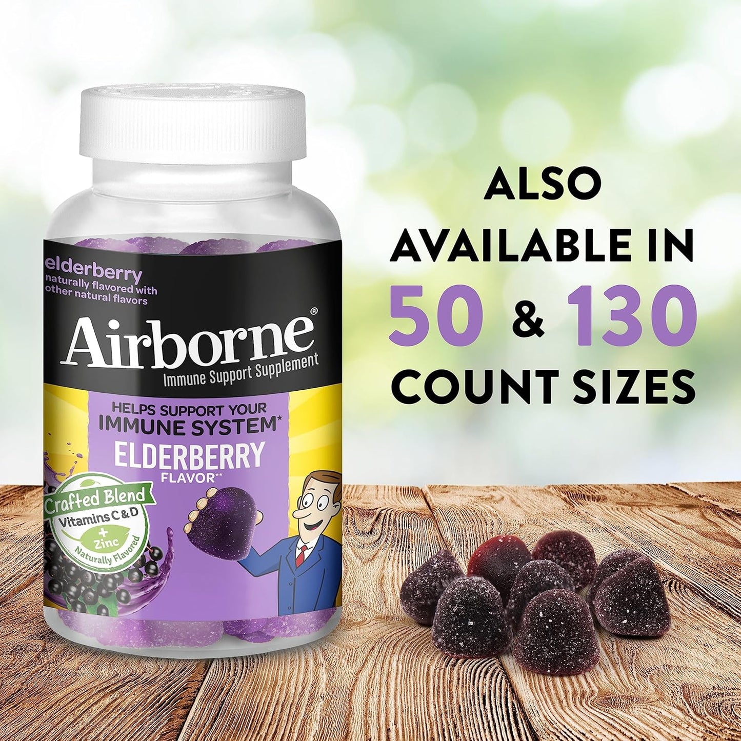 Elderberry + Zinc Immune Support Gummies for Adults - Vitamin C, D, E Antioxidants - 50 Count, Elderberry Flavor
