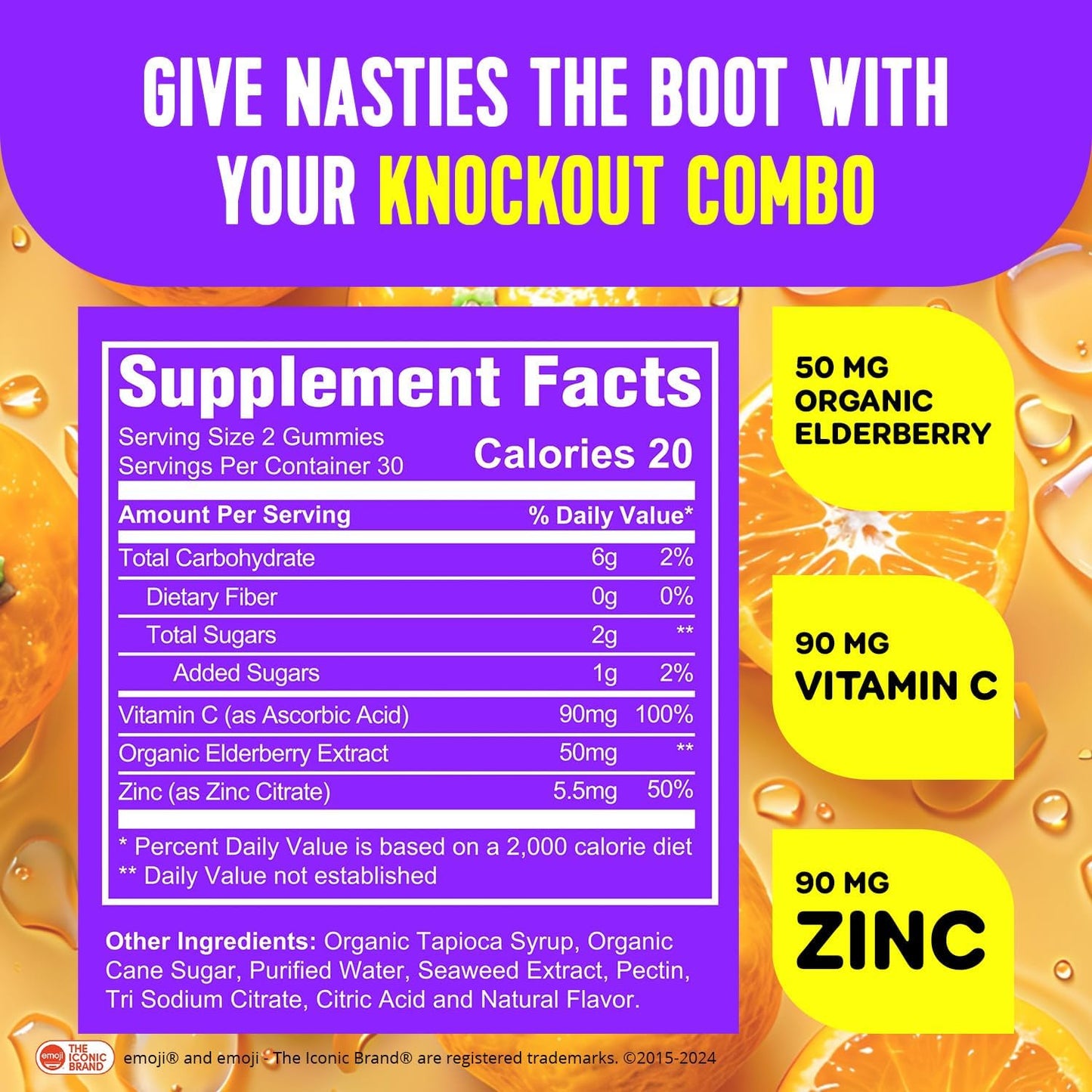 Elderberry, Zinc & Vitamin C Gummies for Immune Support, Non-GMO, 60 Count