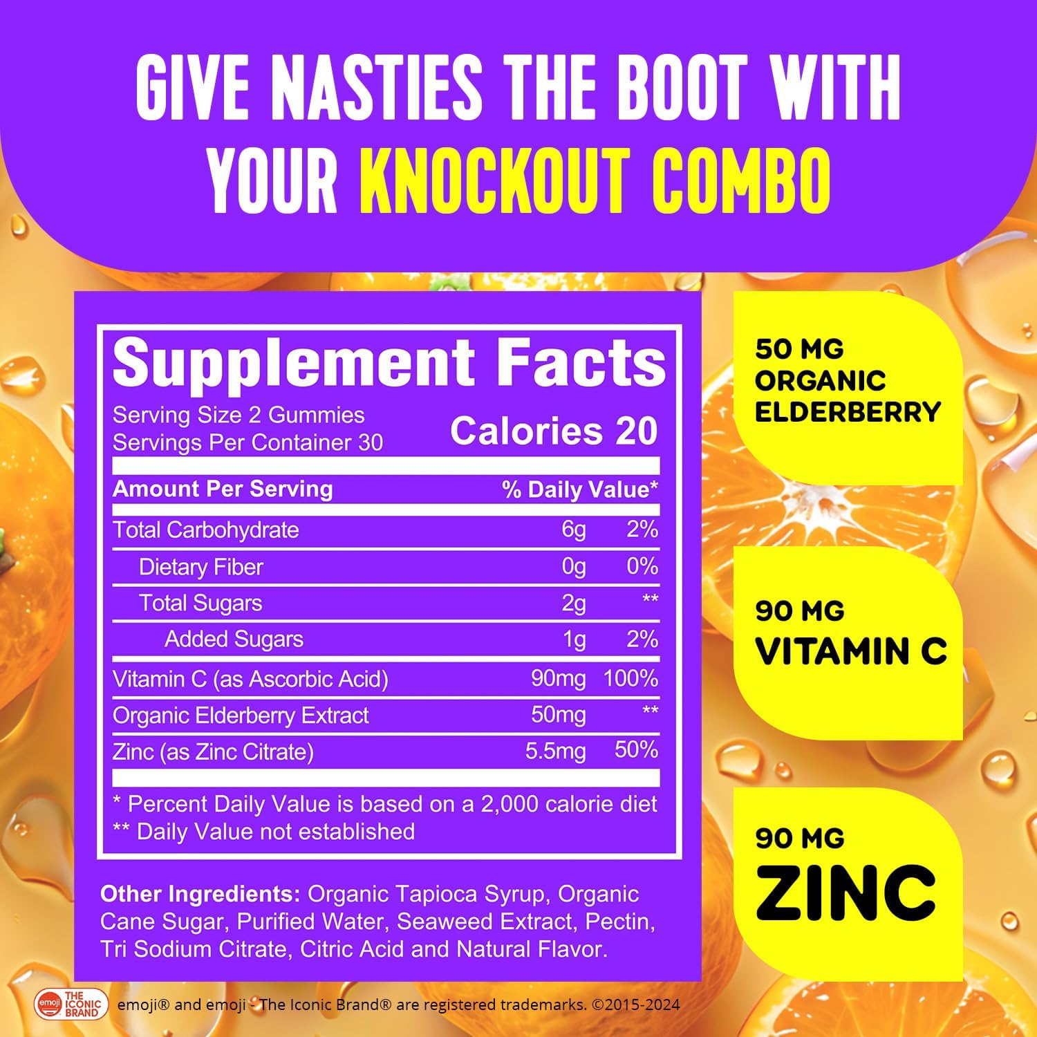 Elderberry, Zinc & Vitamin C Gummies for Immune Support, Non-GMO, 60 Count