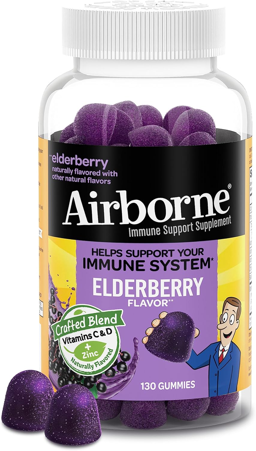 Elderberry + Zinc & Vitamin C Immune Support Gummies for Adults - 130 Gummies, Elderberry Flavor - Antioxidant Vitamins D & E
