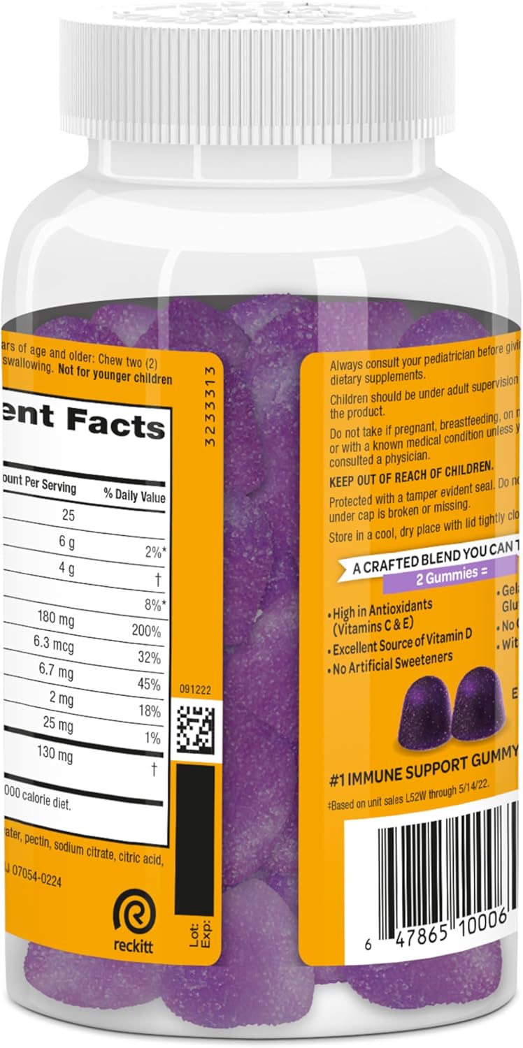 Elderberry + Zinc & Vitamin C Immune Support Gummies for Adults - 130 Gummies, Elderberry Flavor - Antioxidant Vitamins D & E