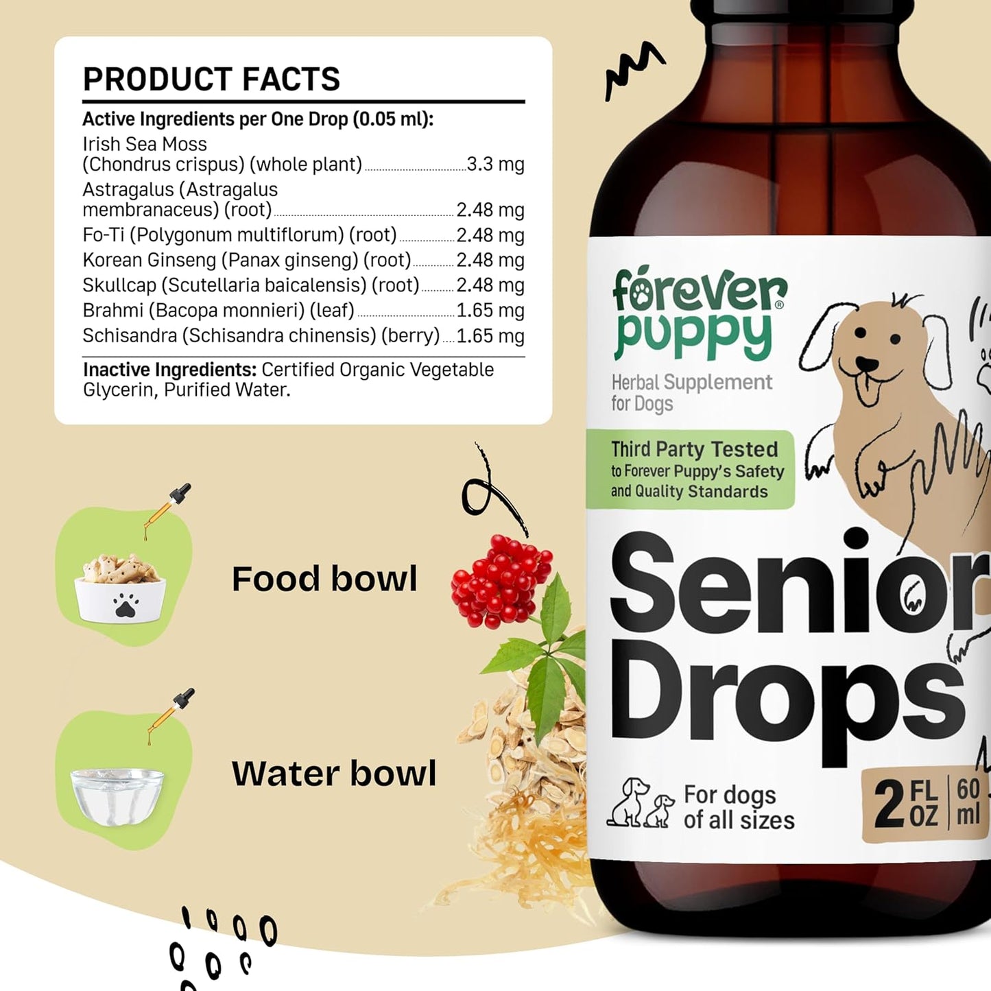 Elderly Dogs Immune & Brain Support Drops - Vitamins for Senior Pets - All Breeds & Sizes - 2 oz