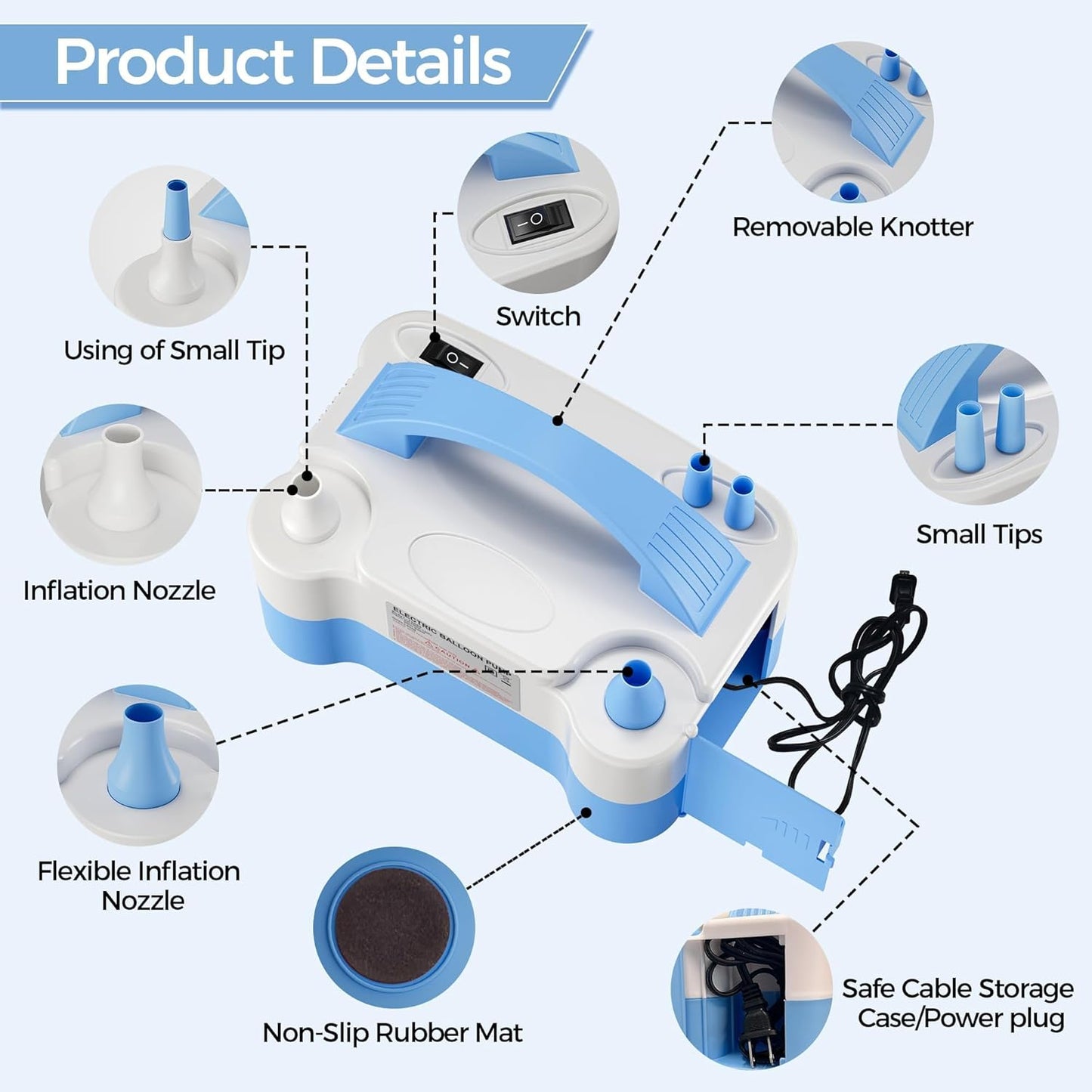 Electric Dual Nozzle Balloon Pump - Portable Balloon Inflator for Parties, Decorations - 110V-120V, 600W - Save Time and Effort with DECOCKRAT Balloon Blower