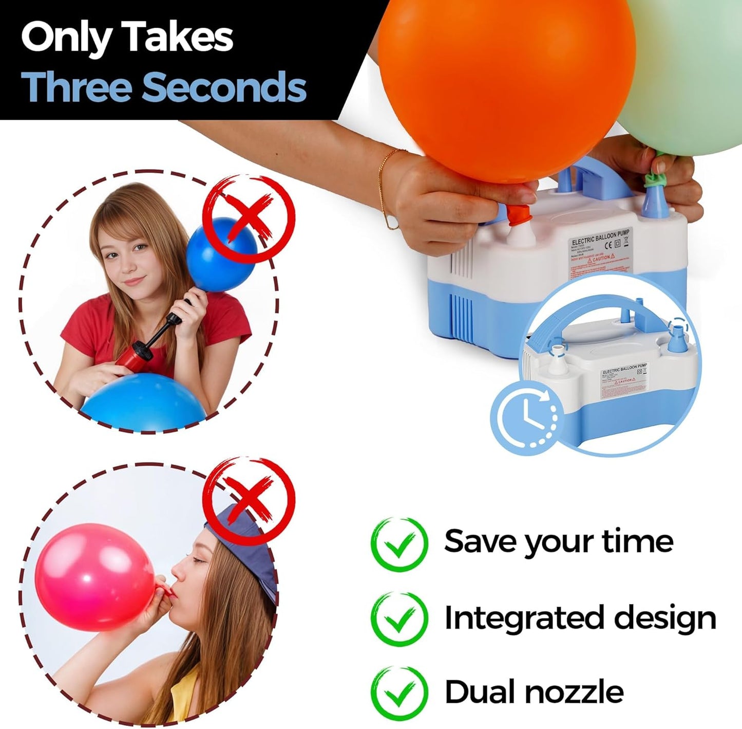 Electric Dual Nozzle Balloon Pump - Portable Balloon Inflator for Parties, Decorations - 110V-120V, 600W - Save Time and Effort with DECOCKRAT Balloon Blower