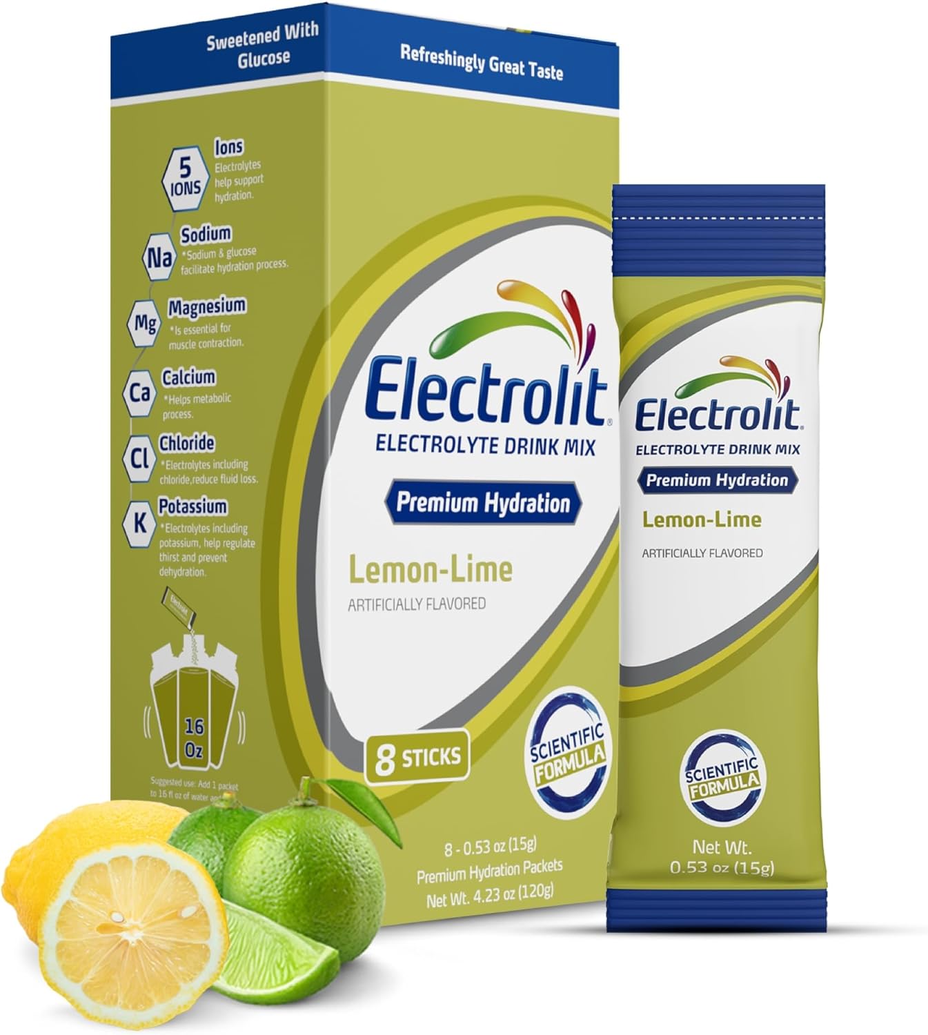 Electrolit Lemon Lime Electrolyte Powder Packets - 8 Pack for Dehydration & Rehydration, Post Workout Hydrating Drink Mix - Gluten Free Water Enhancer Sticks