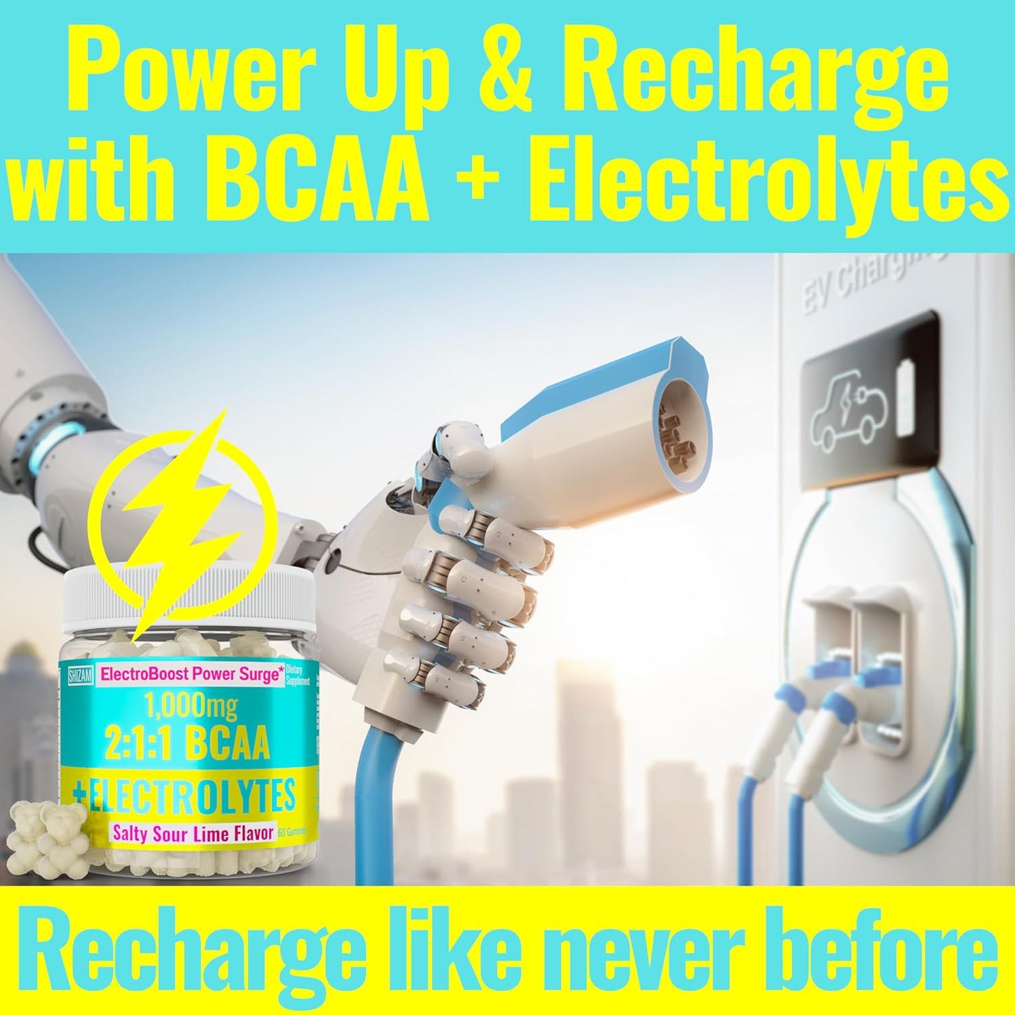 Electrolyte BCAA Gummies with Energy Boost for Runners - Potassium, Sodium, and Amino Acids Supplement