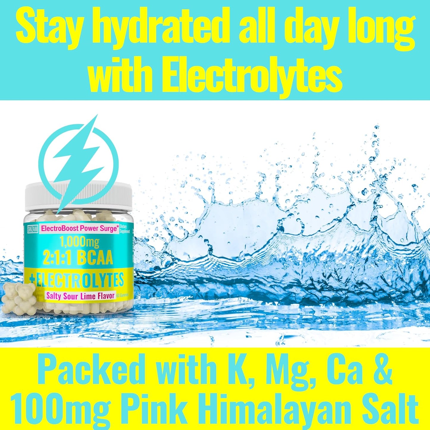 Electrolyte BCAA Gummies with Energy Boost for Runners - Potassium, Sodium, and Amino Acids Supplement