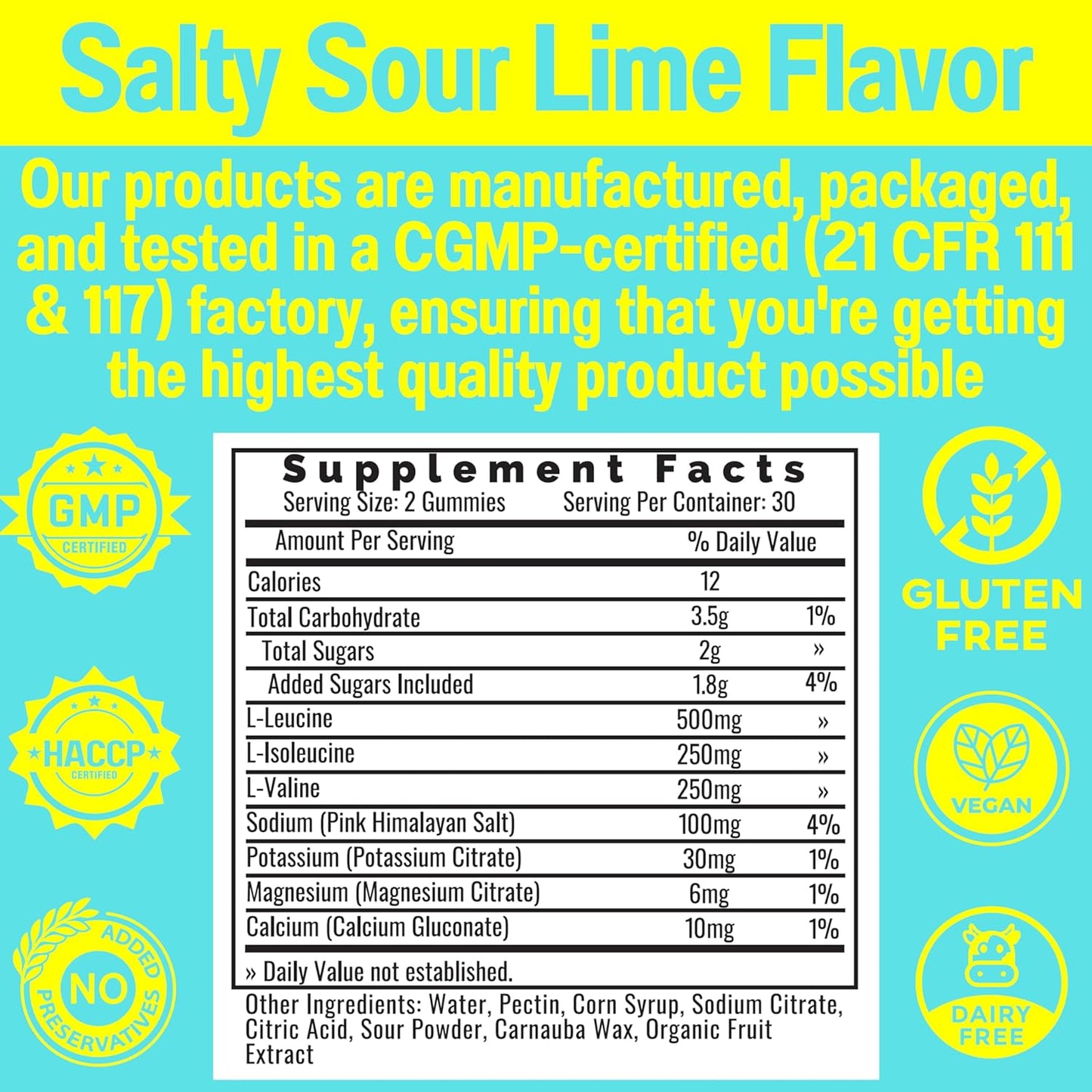 Electrolyte BCAA Gummies with Energy Boost for Runners - Potassium, Sodium, and Amino Acids Supplement
