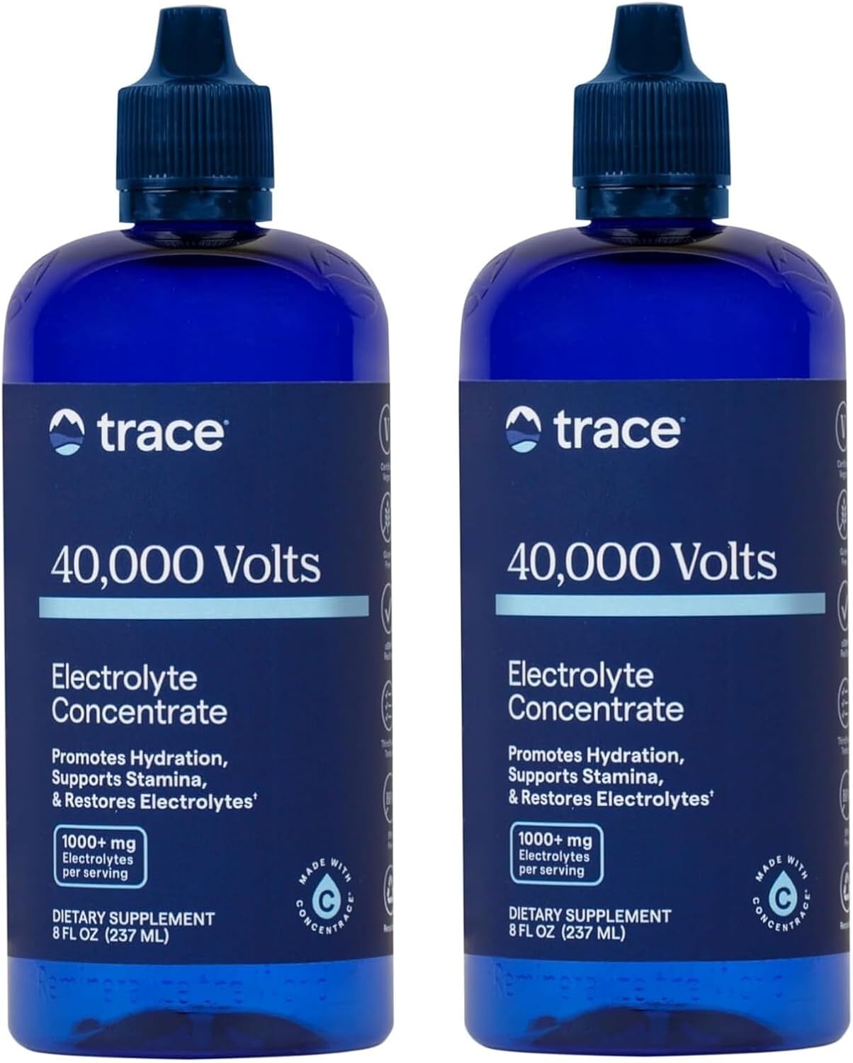 Electrolyte Concentrate Drops for Muscle Health & Hydration - Trace Minerals 40,000 Volts - 8 fl oz (2 Pack, 96 Servings)