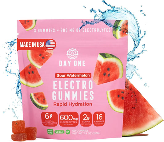 Electrolyte Hydration Gummies - Boost Energy & Hydration - Post & Pre Workout Supplement - Sour Watermelon Flavor - 60 Gummies