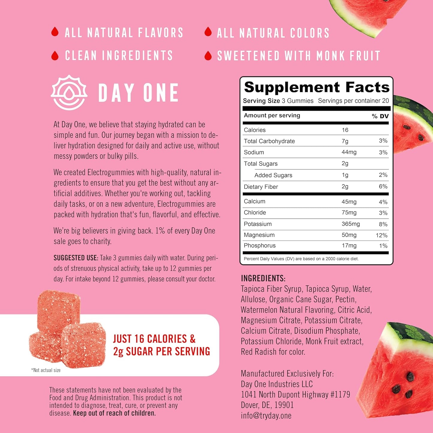 Electrolyte Hydration Gummies - Boost Energy & Hydration - Post & Pre Workout Supplement - Sour Watermelon Flavor - 60 Gummies