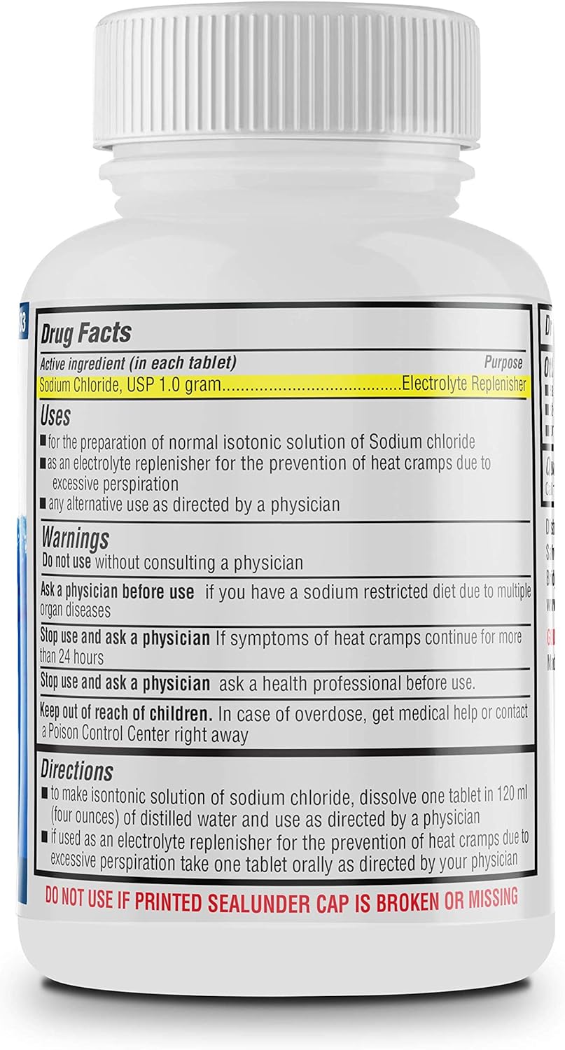 Electrolyte Replenisher Tablets 1 gm - Normal Salt Supplement | Safrel Sodium Chloride | Hydration Drink (300 Count)