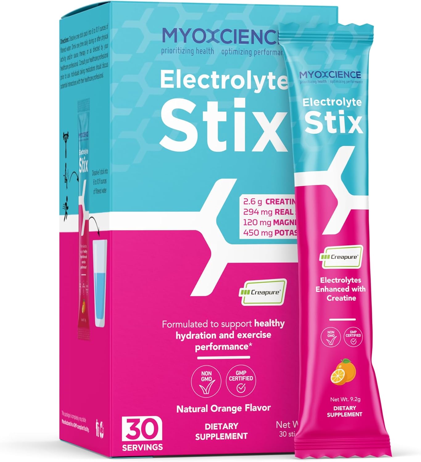 Electrolyte Stix with Creatine Powder for Exercise Recovery and Muscle Development - Orange Flavor (30 ct)