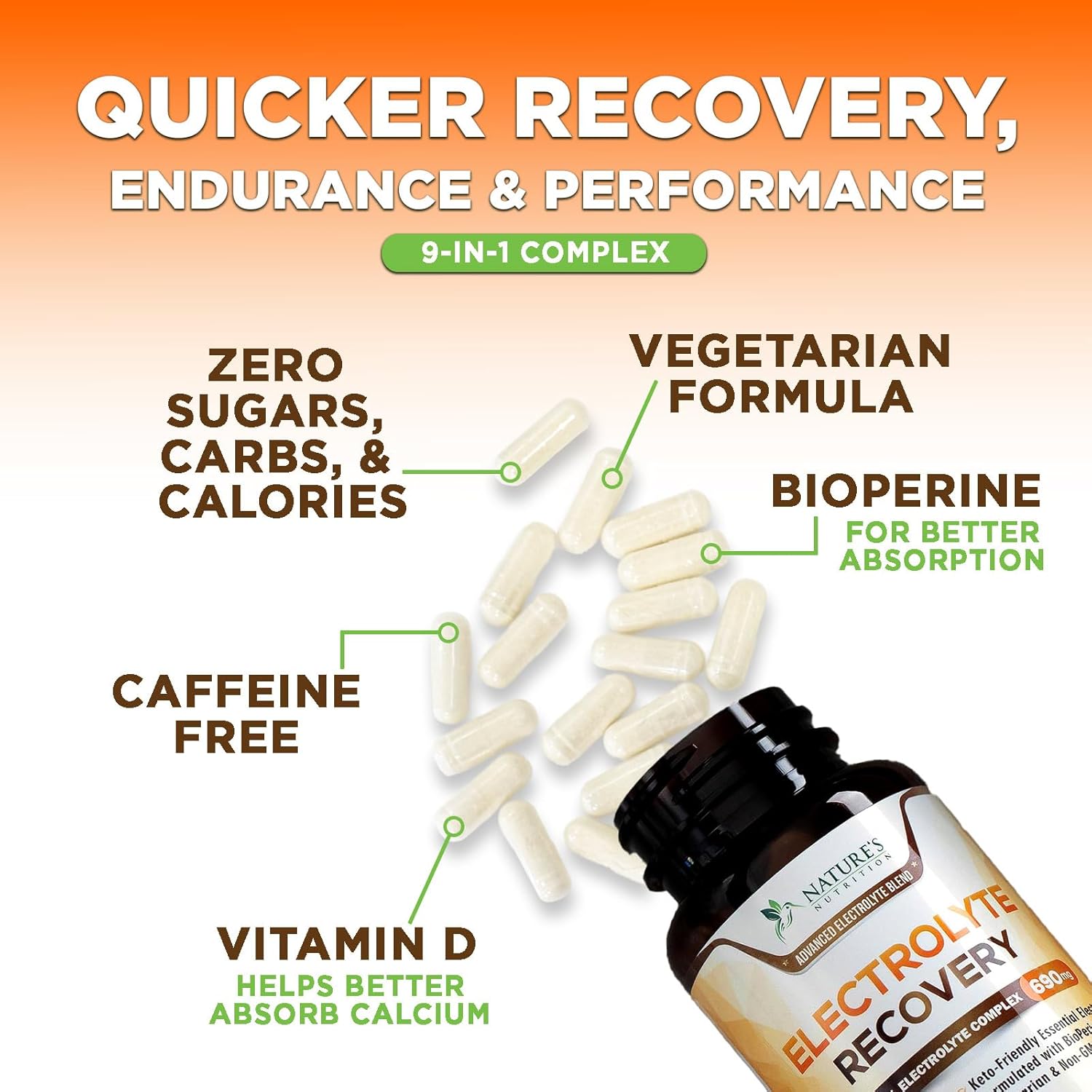 Electrolyte Tablets for Endurance Sports Nutrition - Hydration Supplement with Vitamin D, Potassium, Magnesium, Sodium - Keto-Friendly - 60 Capsules