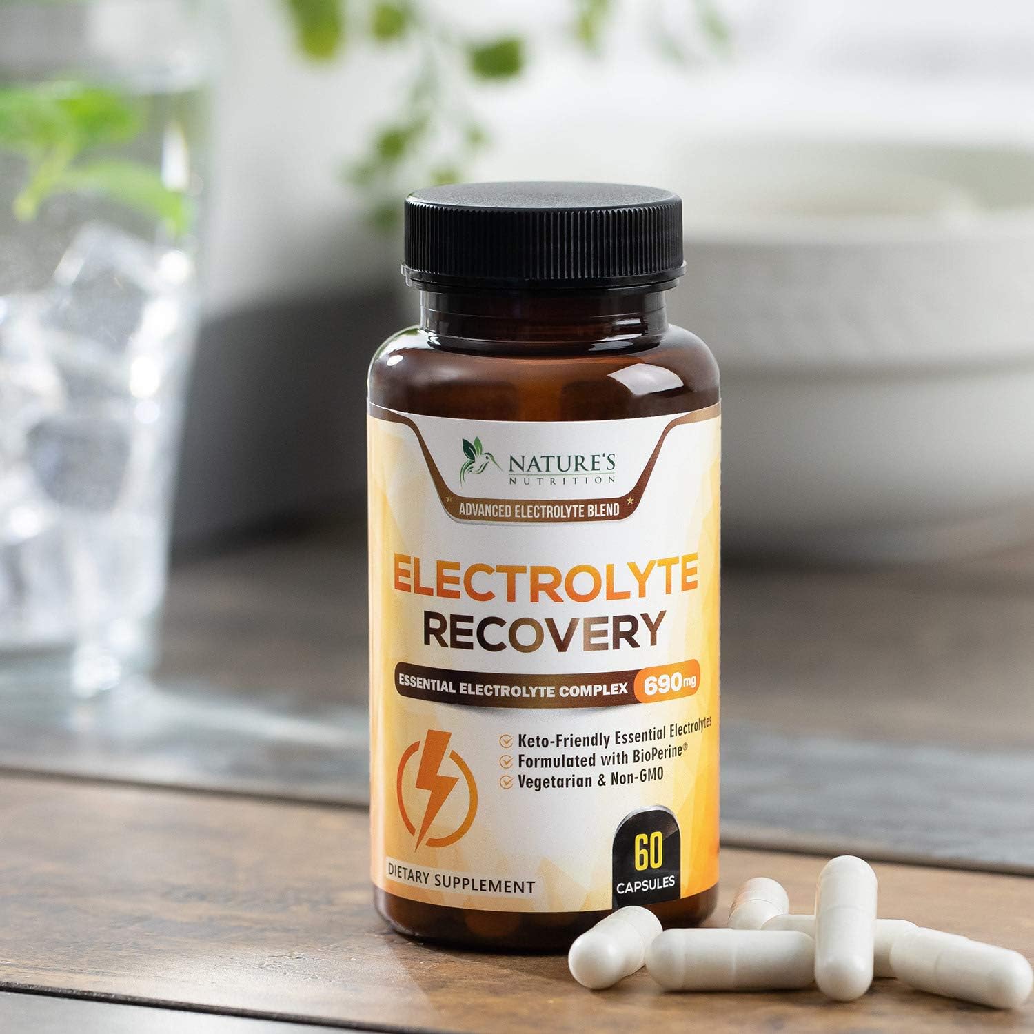 Electrolyte Tablets for Endurance Sports Nutrition - Hydration Supplement with Vitamin D, Potassium, Magnesium, Sodium - Keto-Friendly - 60 Capsules