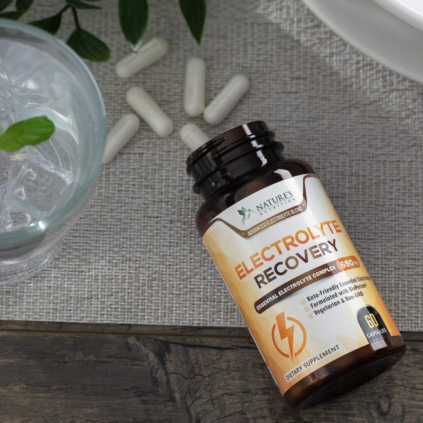 Electrolyte Tablets for Endurance Sports Nutrition - Hydration Supplement with Vitamin D, Potassium, Magnesium, Sodium - Keto-Friendly - 60 Capsules