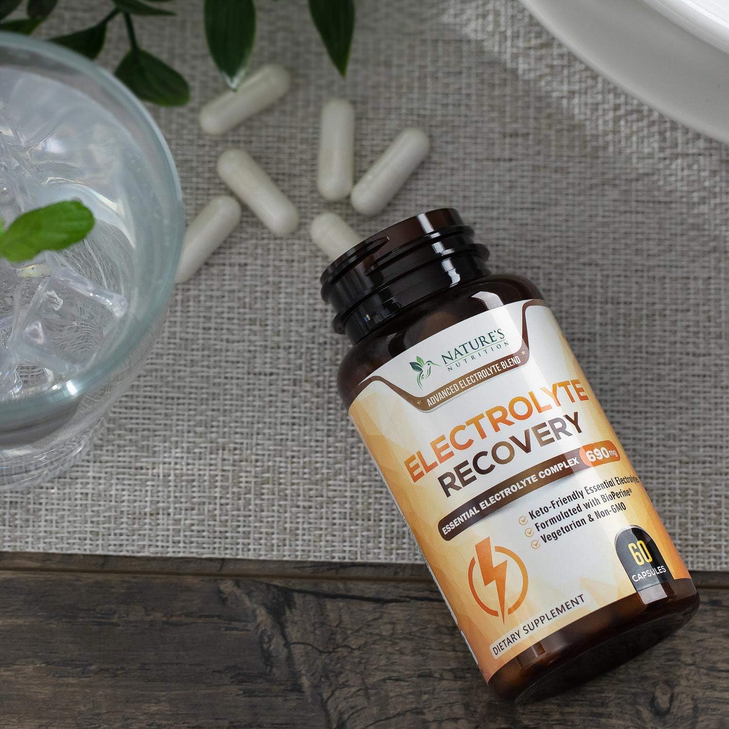 Electrolyte Tablets for Endurance Sports Nutrition - Hydration Supplement with Vitamin D, Potassium, Magnesium, Sodium - Keto-Friendly - 60 Capsules