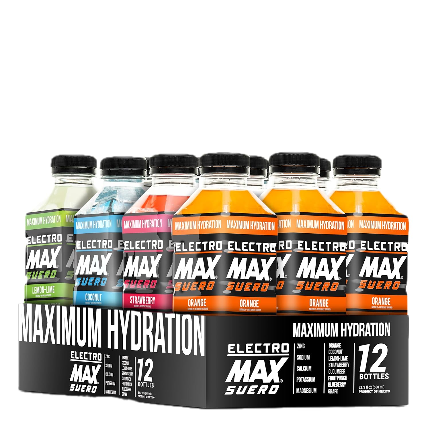 ELECTROMAX SUERO Zero Sugar Electrolyte Drink 12-Pack Mix 21.3 Fl Oz Each, Hydration for Sports Recovery Daily Use Magnesium Potassium Zinc Calcium Zero Calories