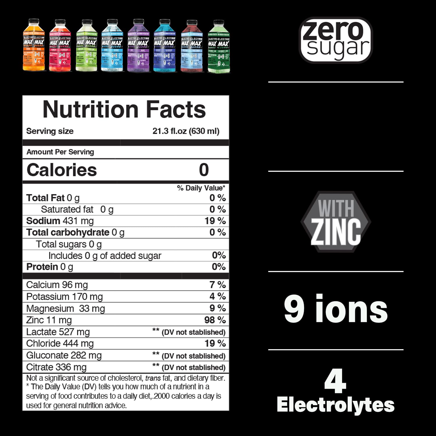 ELECTROMAX SUERO Zero Sugar Electrolyte Drink 12-Pack Mix 21.3 Fl Oz Each, Hydration for Sports Recovery Daily Use Magnesium Potassium Zinc Calcium Zero Calories