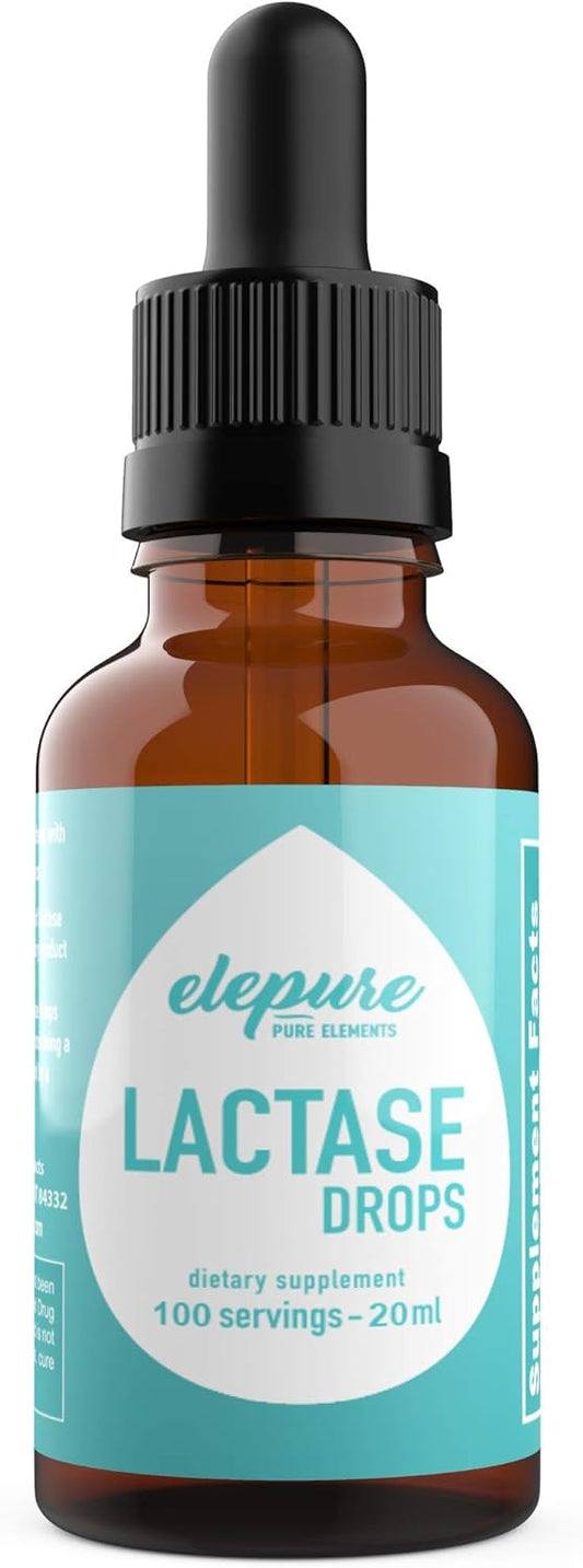Elepure Lactase Drops - 100 Servings (20ml) for Lactose Intolerance - Pure Elements Enzyme