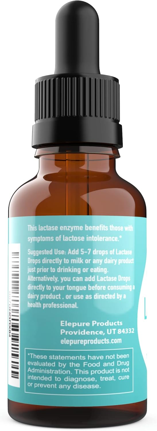 Elepure Lactase Drops - 100 Servings (20ml) for Lactose Intolerance - Pure Elements Enzyme