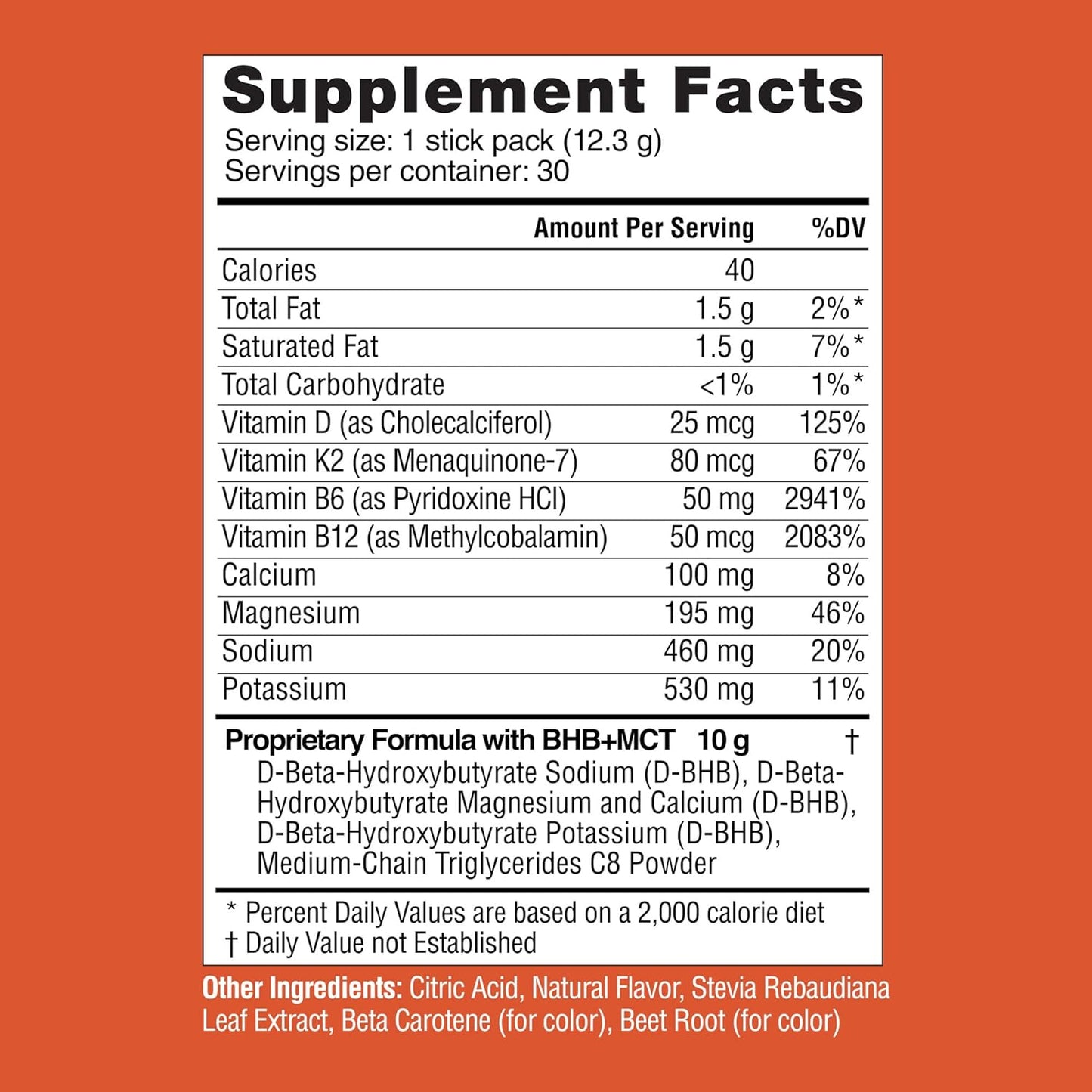 Elevate Keto Electrolytes Drink Mix Packets with Real Ketones MCT & BHB - 30 Pack Orange Flavor