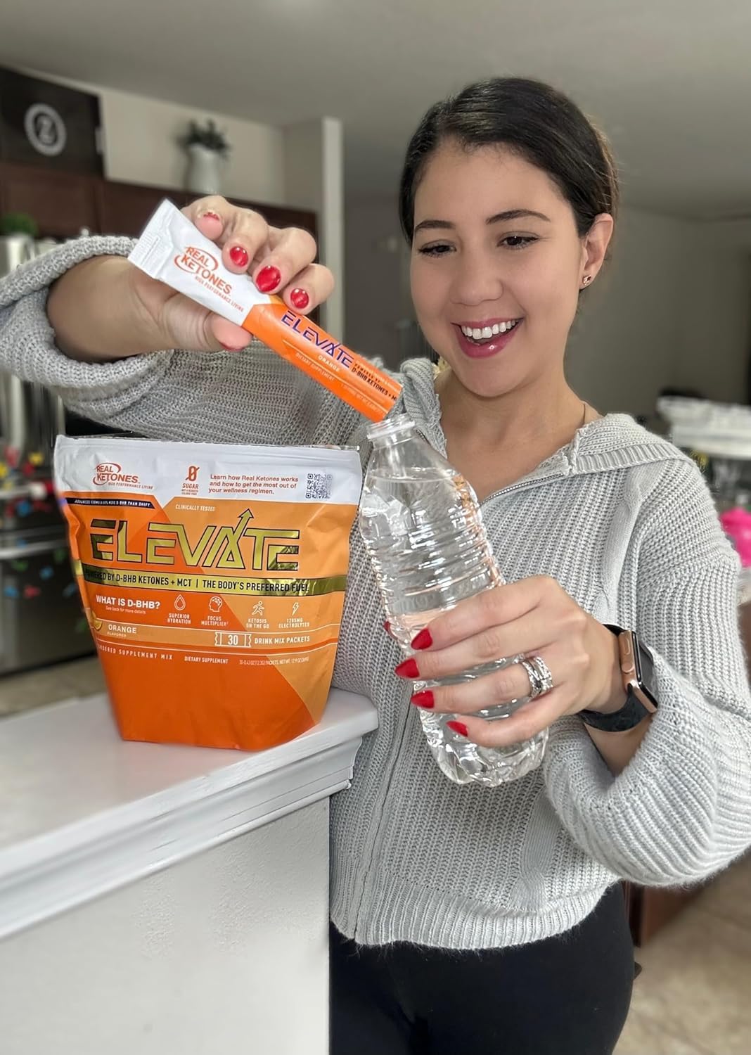 Elevate Keto Electrolytes Drink Mix Packets with Real Ketones MCT & BHB - 30 Pack Orange Flavor