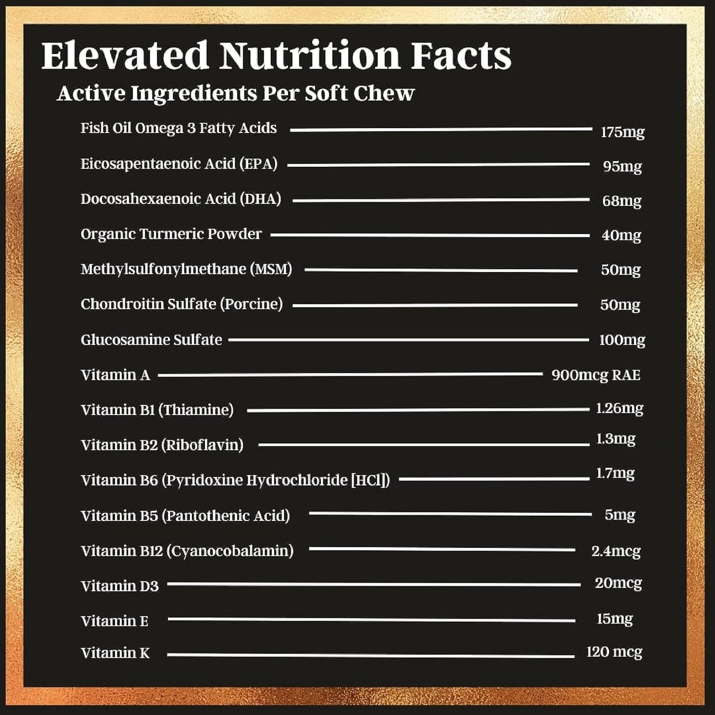 Elevated Pets Ultimate Dog Vitamin Supplement with Omega 3 Fish Oil, MSM, Glucosamine, Chondroitin, EPA/DHA, Turmeric, and Allergy Chews