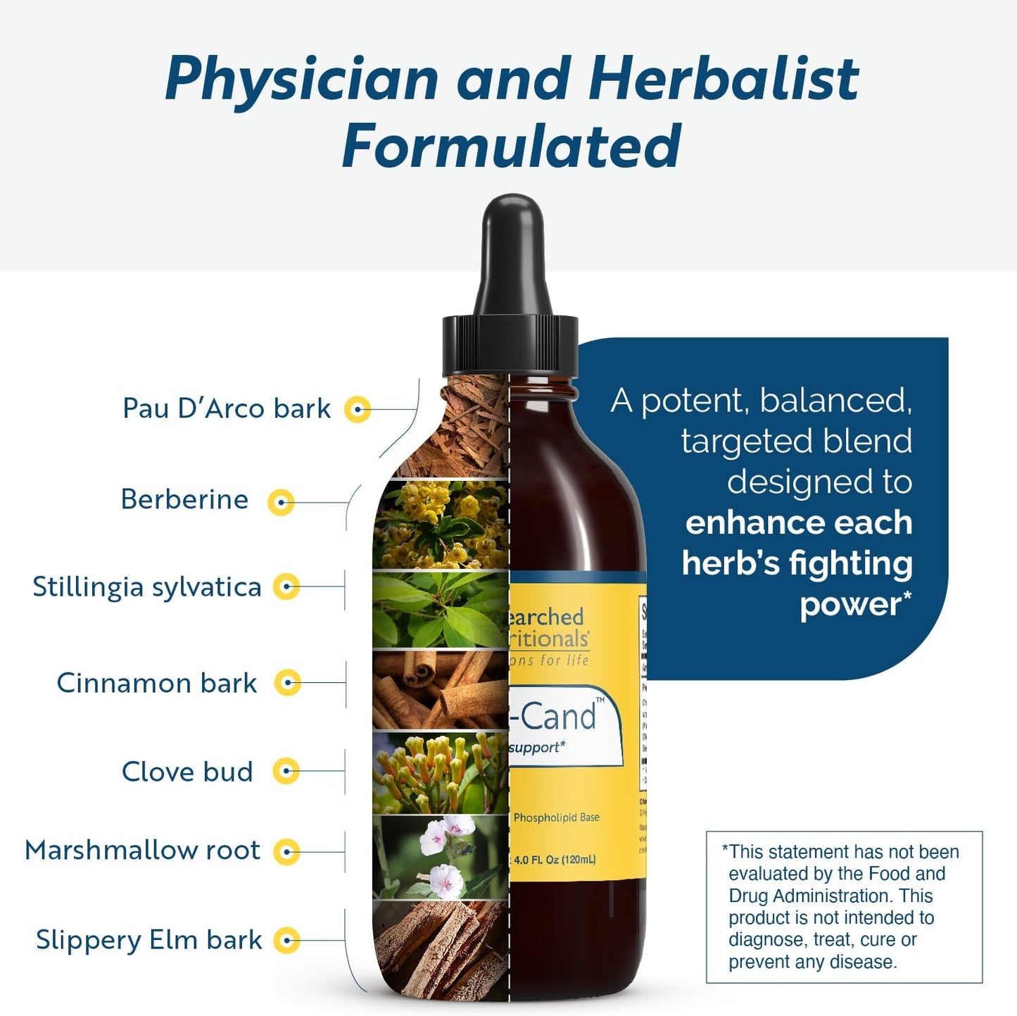 Elim-A-Cand Candida Support Tincture with Berberine, Slippery Elm, Cinnamon Bark, PAU D'Arco & Marshmallow Root - Gut Health Supplement - Herbal Detox Formula (4 Fl Oz)