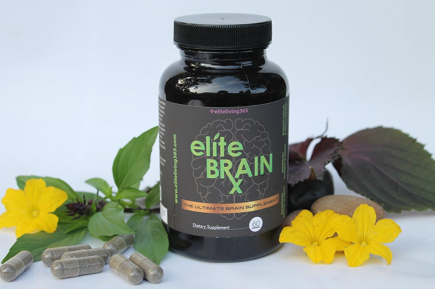 Elite BrainRx Cognitive Enhancer - All Natural Brain Supplement for Clarity, Memory, Mood, Focus & Intelligence - Scientifically Formulated Nootropic with Ginkgo Biloba - Elite Living 365