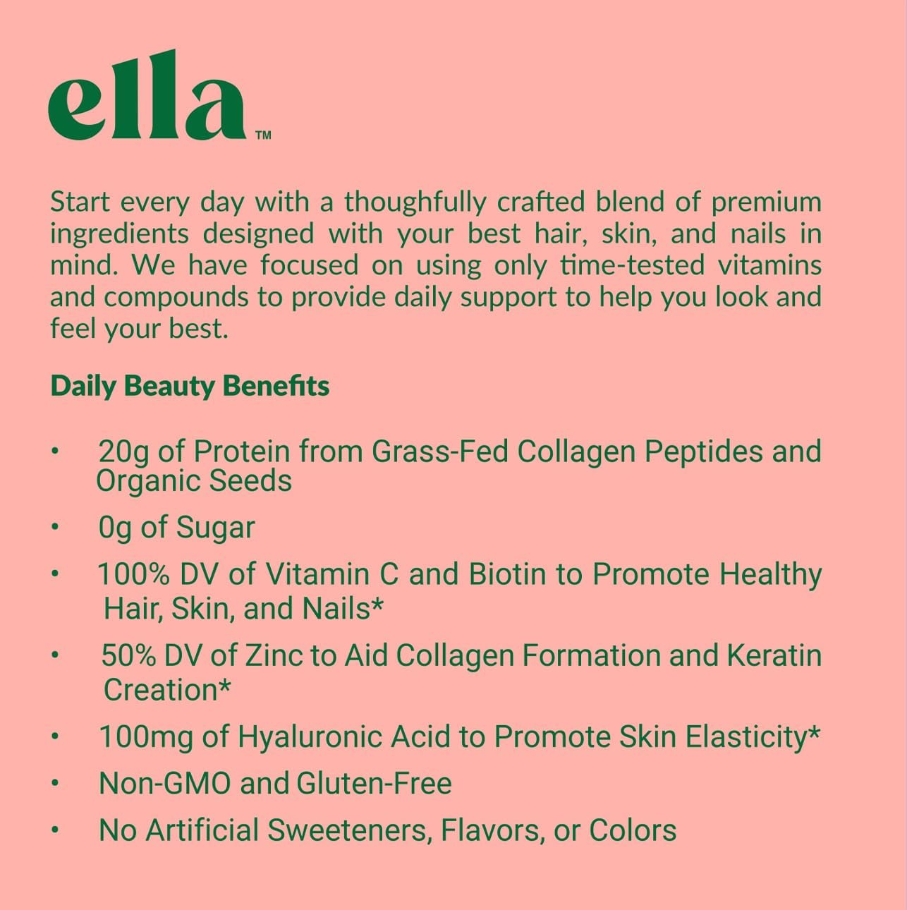 Ella Matcha Latte Collagen Protein Powder for Women - Grass-Fed Beauty Protein with Collagen Peptides - Non-GMO, Gluten-Free - 20 Servings