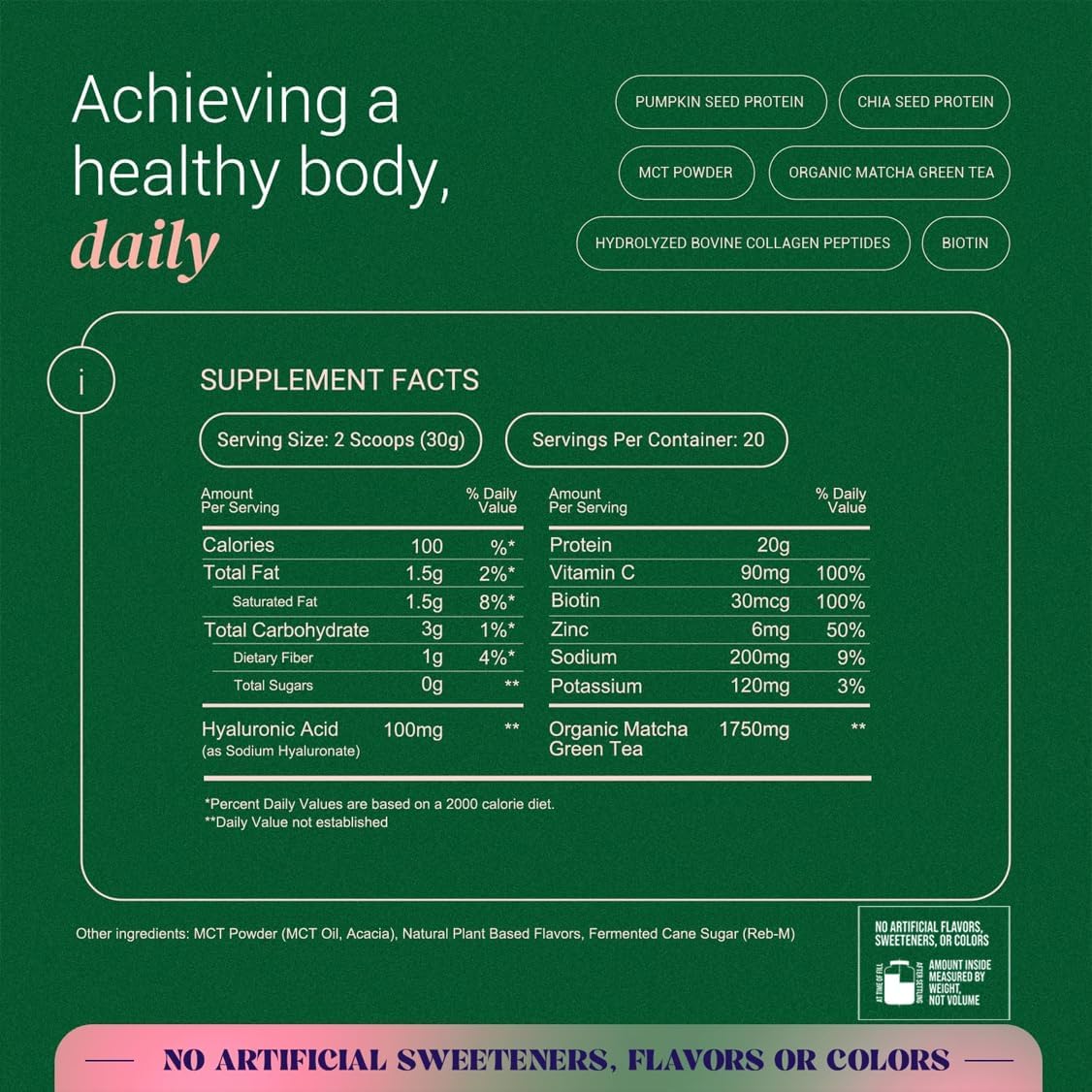 Ella Matcha Latte Collagen Protein Powder for Women - Grass-Fed Beauty Protein with Collagen Peptides - Non-GMO, Gluten-Free - 20 Servings