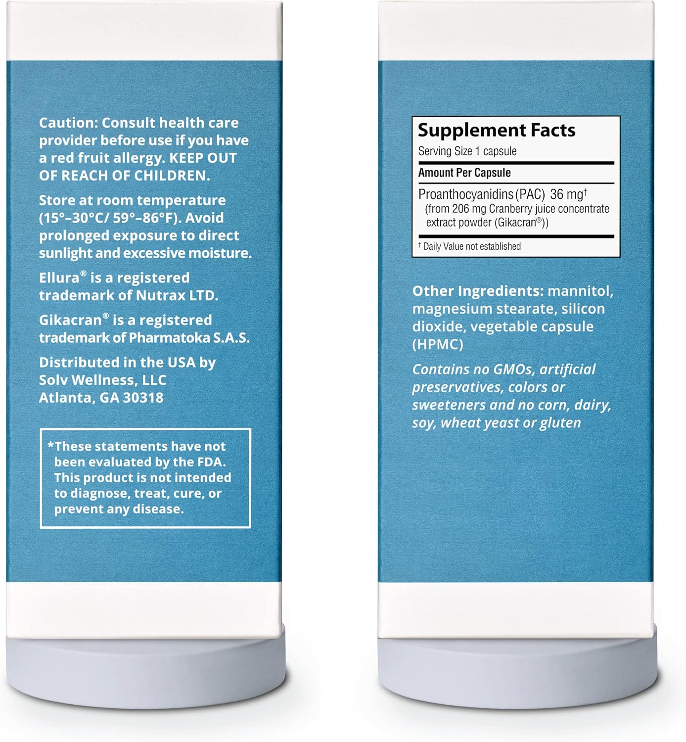 ellura Solv Wellness Cranberry Supplement: Clinically Proven for UTI Prevention, 36mg PAC, 90 Capsules