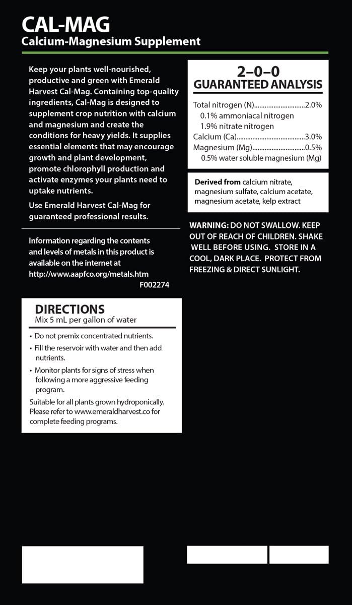Emerald Harvest 723956 Cal-Mag Calcium-Magnesium Supplement, 22.7 Liters - Plant Nutrient Booster for Growth and Health