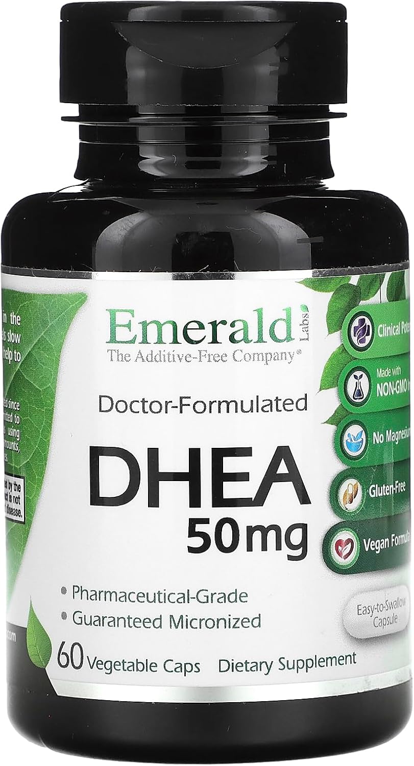 Emerald Labs DHEA 50mg Adrenal Support Supplement - Hormone Balance - Gluten-Free - 60 Vegetable Capsules