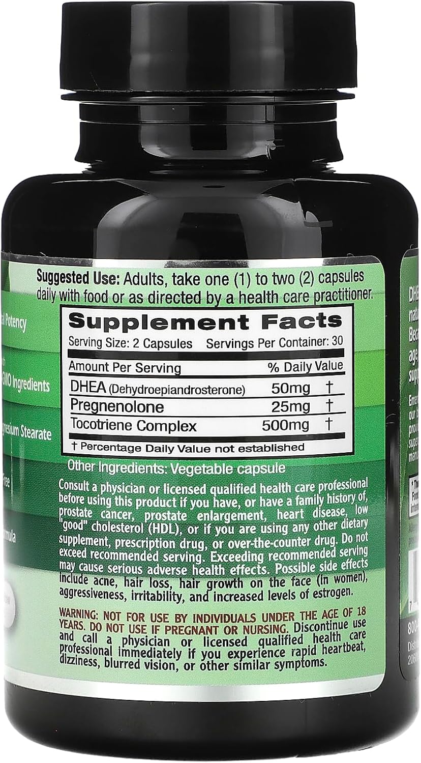 Emerald Labs DHEA 50mg Capsules for Hormone Balance & Adrenal Support - Gluten-Free Supplement with DHEA - 60 Veggie Caps (30-Day)
