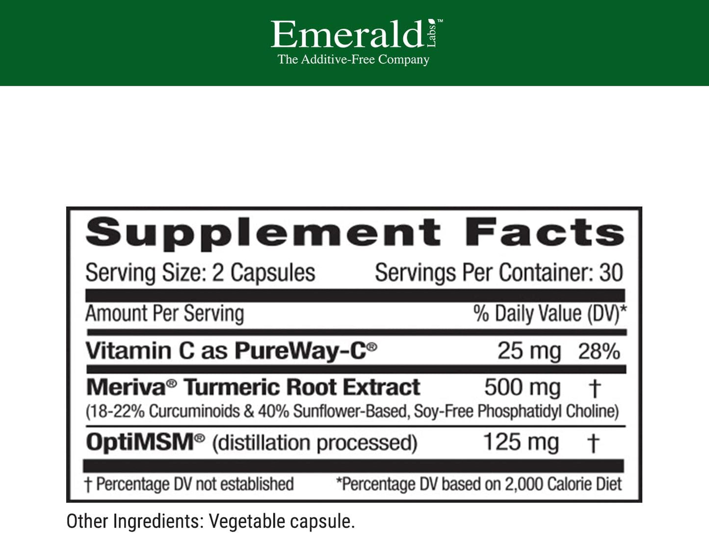 Emerald Labs Meriva Turmeric Plus Capsules with PureWay-C Vitamin C & OptiMSM - Joint Health & Immune Support - 60 Veg Caps
