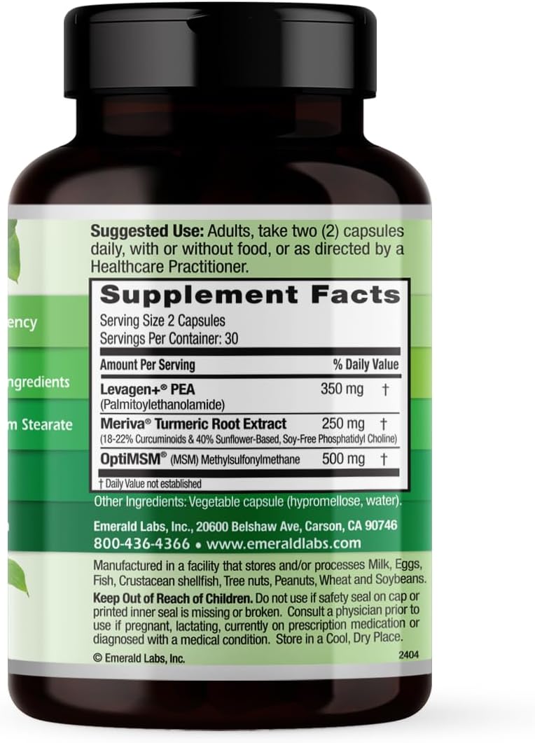 EMERALD LABS Pea+ with Levagen+ for Joint & Muscle Health - Meriva Curcumin, OptiMSM & Levagen+ - Non-GMO, Vegan - 60 Capsules