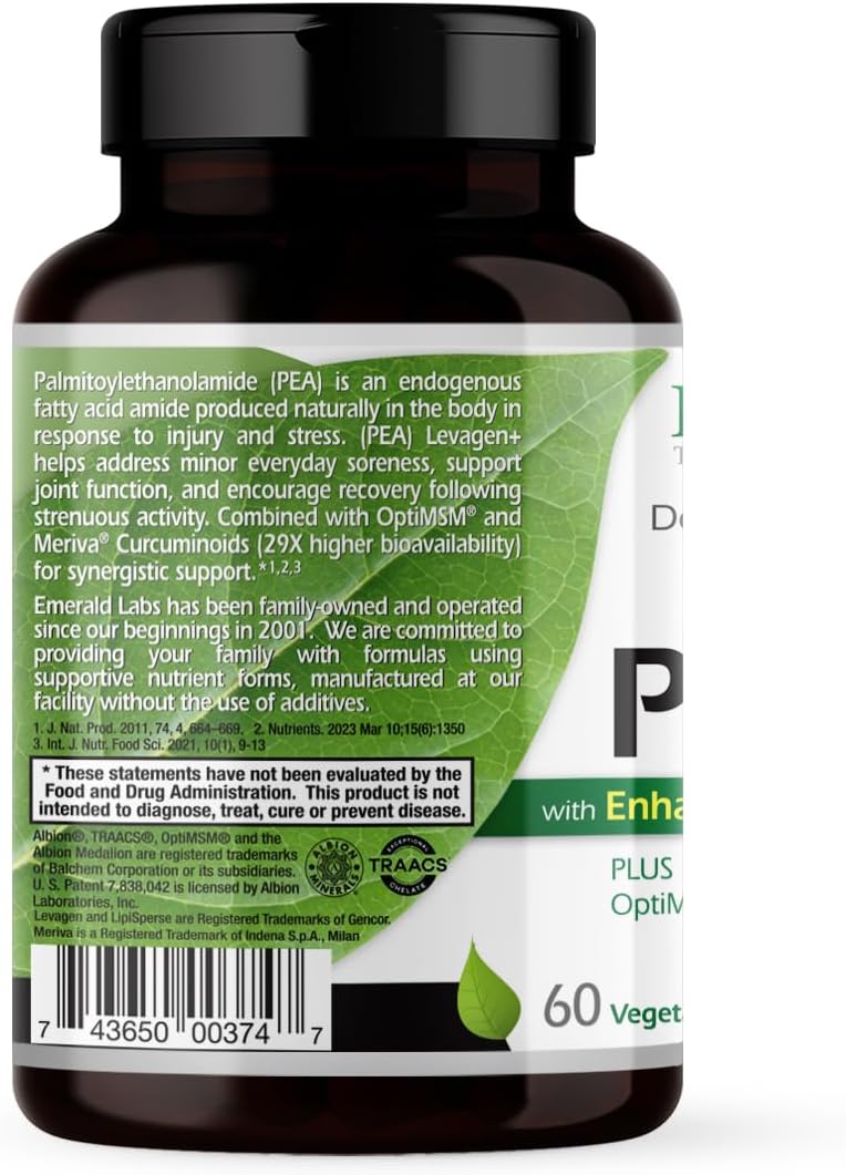 EMERALD LABS Pea+ with Levagen+ for Joint & Muscle Health - Meriva Curcumin, OptiMSM & Levagen+ - Non-GMO, Vegan - 60 Capsules