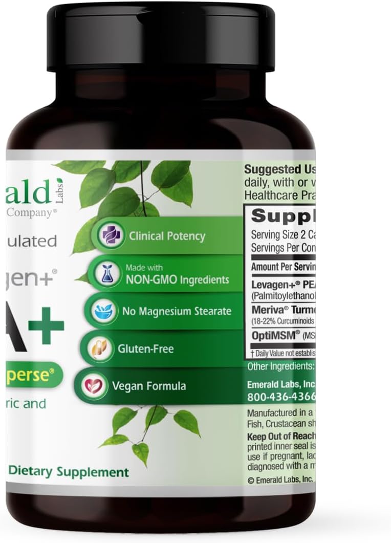 EMERALD LABS Pea+ with Levagen+ for Joint & Muscle Health - Meriva Curcumin, OptiMSM & Levagen+ - Non-GMO, Vegan - 60 Capsules
