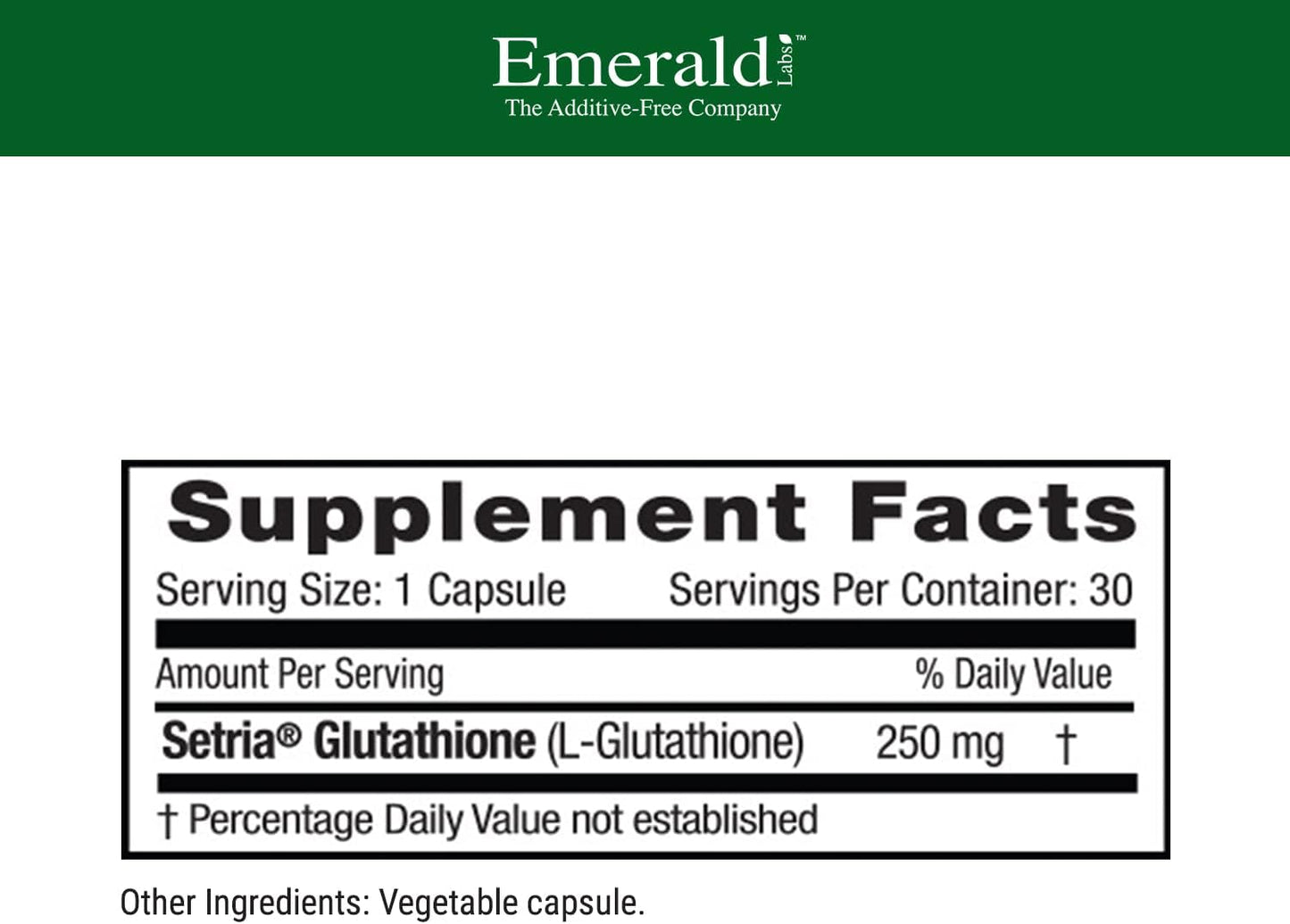 Emerald Labs Setria L-Glutathione Capsules - Supports Liver & Immune Health - Gluten-Free Supplement - 30 Vcaps