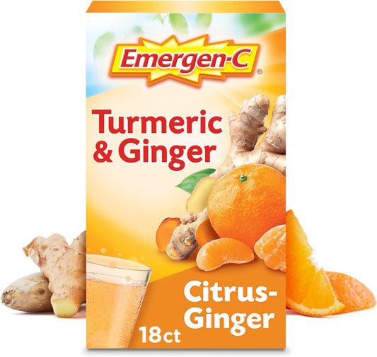 Emergen-C Citrus-Ginger Fizzy Drink Mix with Turmeric and Ginger, High Potency Vitamin C for Immune Support, 18 Count Pack